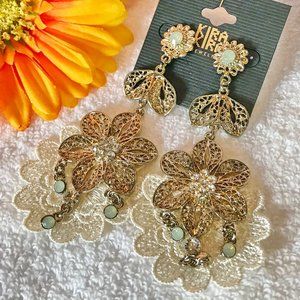Boho Earrings Long Lace Bling Drop Flower Dangles